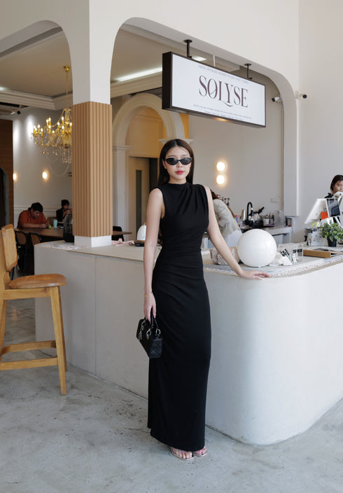High Neck Sleeves Long Body-con Dress
